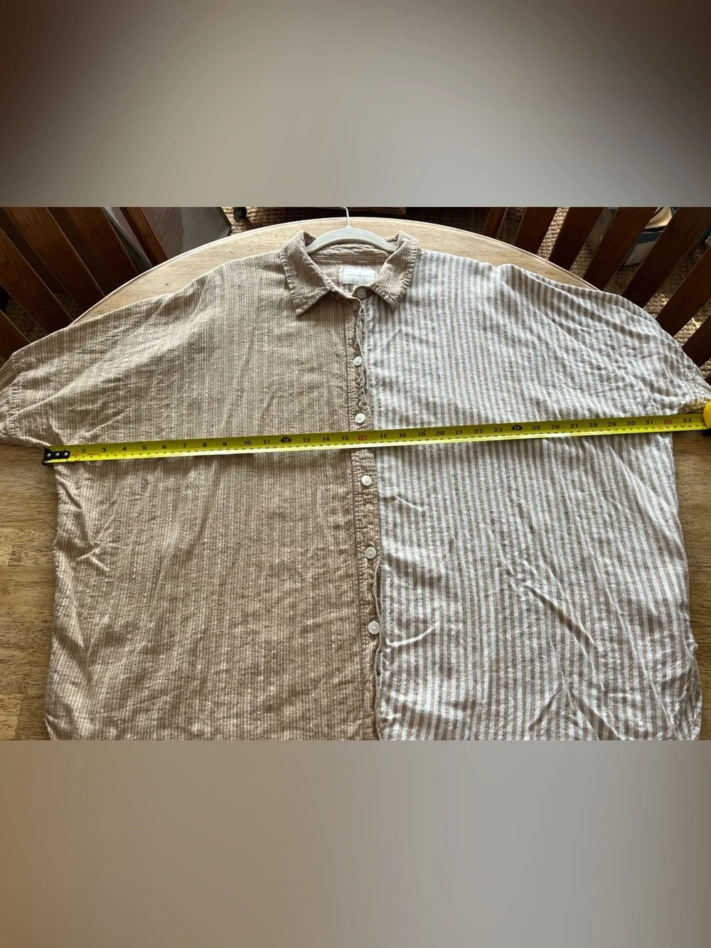 Oversized American Eagle Outfitters Two-Tone Beige Stripe Button-Up Shirt - Picture 10 of 12
